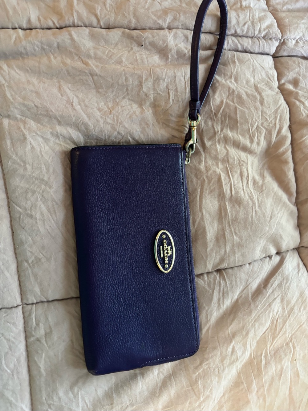Coach Purple Leather Wristlet with Gold Hardware